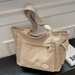 Borse a tracolla in tela leggera per donna borse da donna Multi tasche colore puro Shopper da viaggio Totes