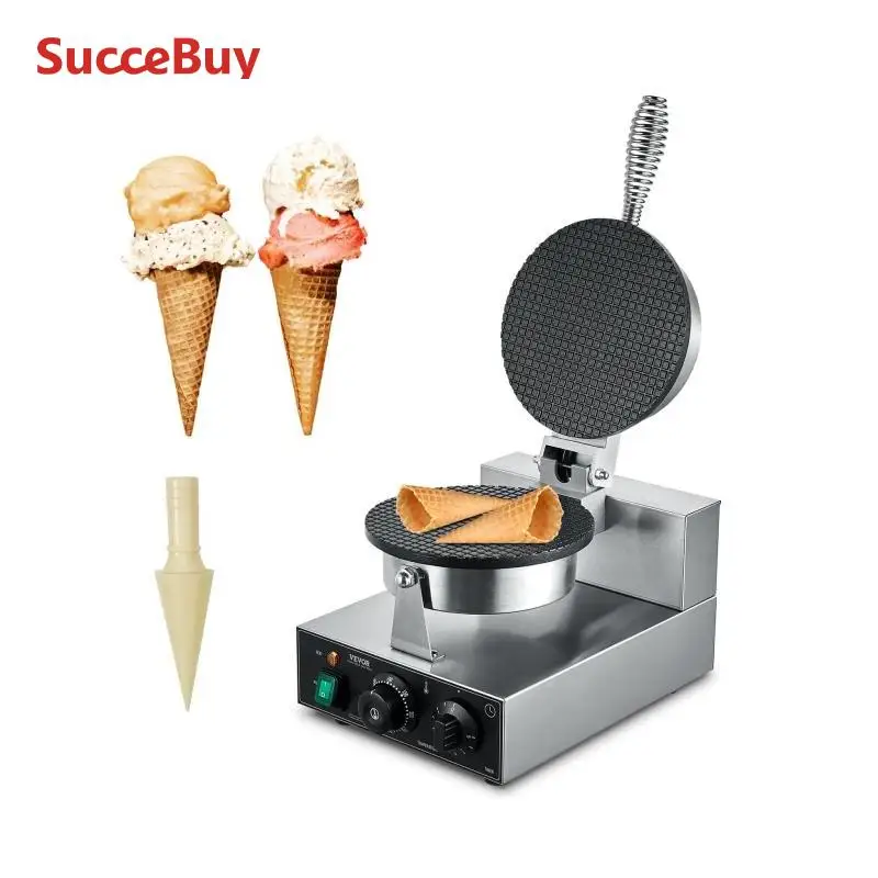 SucceBuy-máquina eléctrica para hacer conos de helado, molde comercial antiadherente de acero inoxidable para rollo de huevos de 1230W con Control de temperatura y tiempo