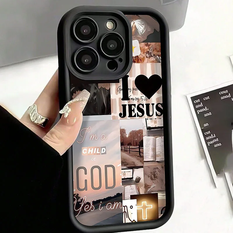 Czarne etui na telefon z wzorem kolażu Jezusa z bambusa Takao C760 dla iPhone'a od 17 do 11 Pro Max Plus