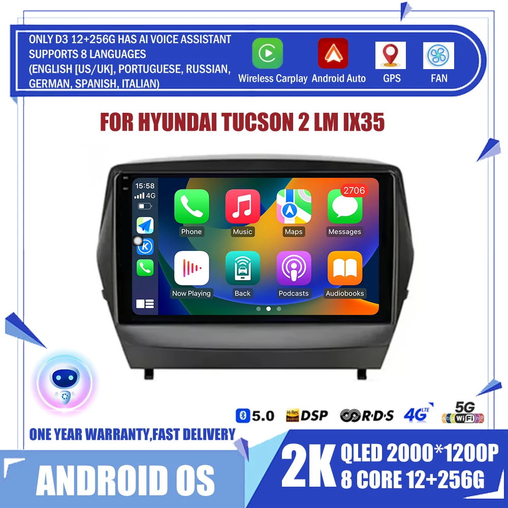 Android 14 Carplay Car Radio For Hyundai Tucson 2 LM IX35 2009-2015 Navigation GPS Multimedia Player WiFi stereo BT 360 Camera