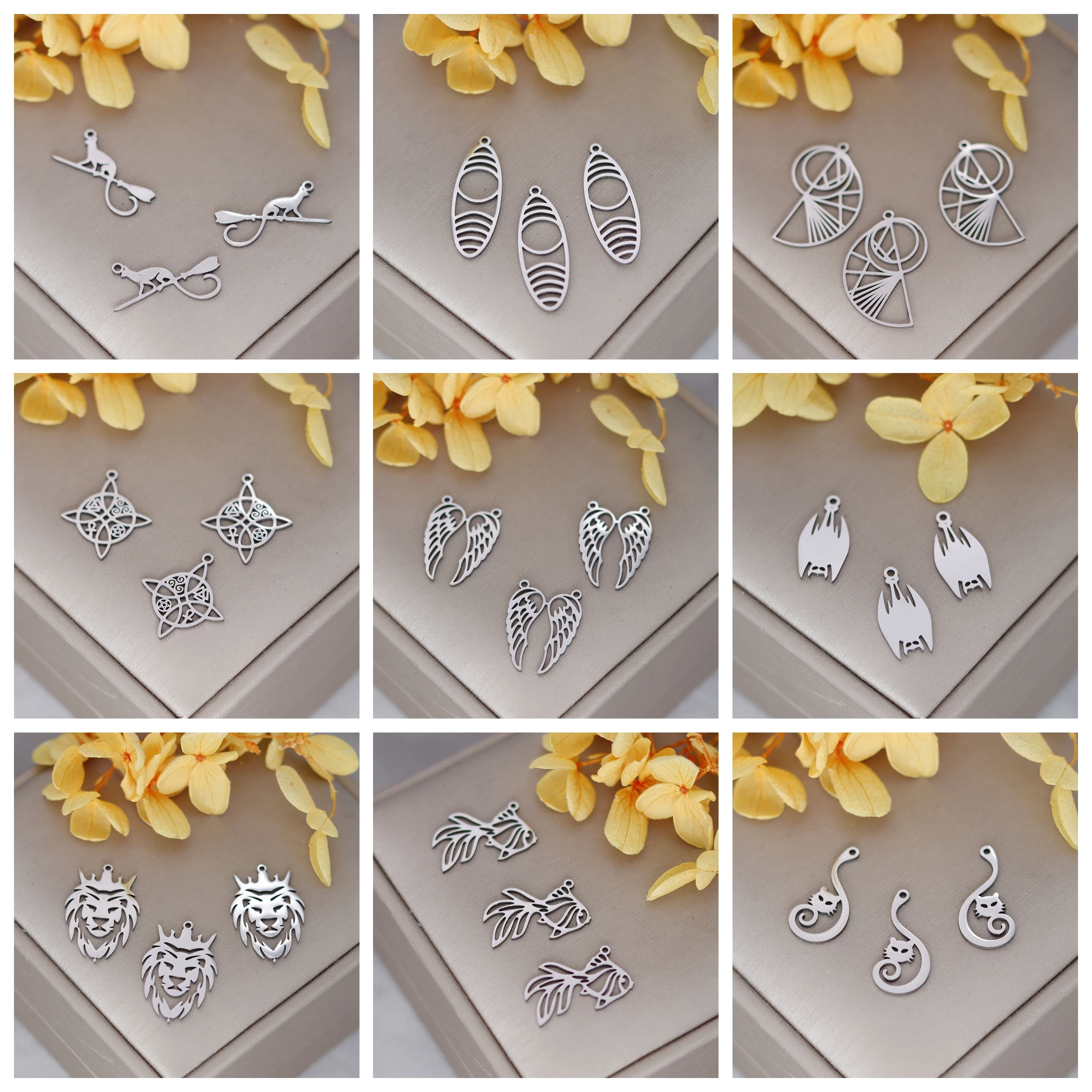 3 uds. De dijes de gato y gatito, pendiente DIY, collar, pulsera, símbolo de Reiki, Choku Rei, flor de loto, colgante de cabeza de león para fabricación de joyas