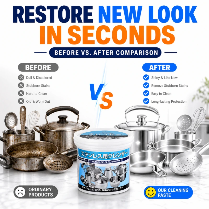 Multi-Purpose Stainless Steel Polish Paste for Pots Pans, Remove Black Burn Marks & Rust