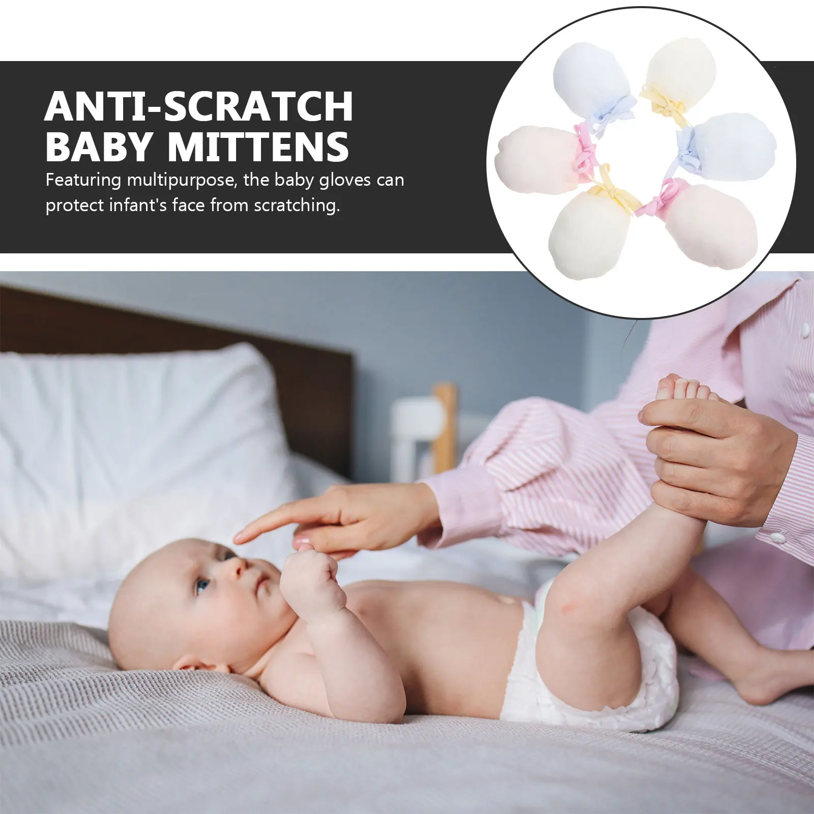 

3 Pairs Anti Scratch Baby Gloves Yellow Finger Protector Mittens Adjustable Soft Newborn Thumb Sucking Stop Portable