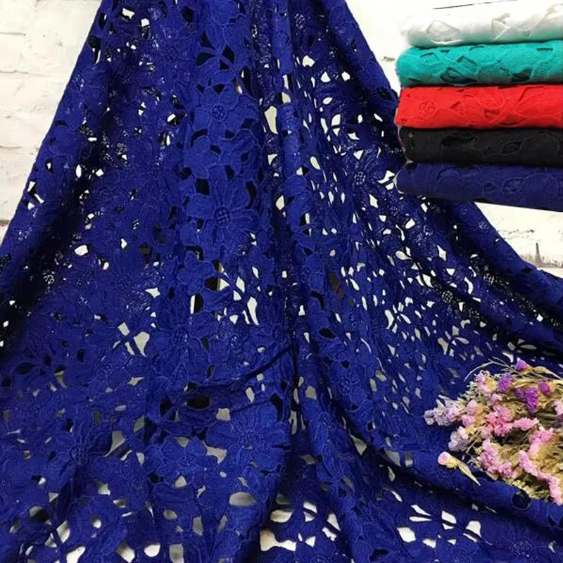 

2Yards High Quality 5 Colors African Embroidery Water soluble Milk Silk Lace Fabric/ Guipure Cord Nigerian Wedding Lace Fabric
