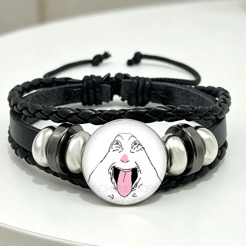Creative Funny Hamster Meme Multilayer Black Leather Bracelet Rope Glass Cabochon Bracelet Accessories Gifts For Friends MS056