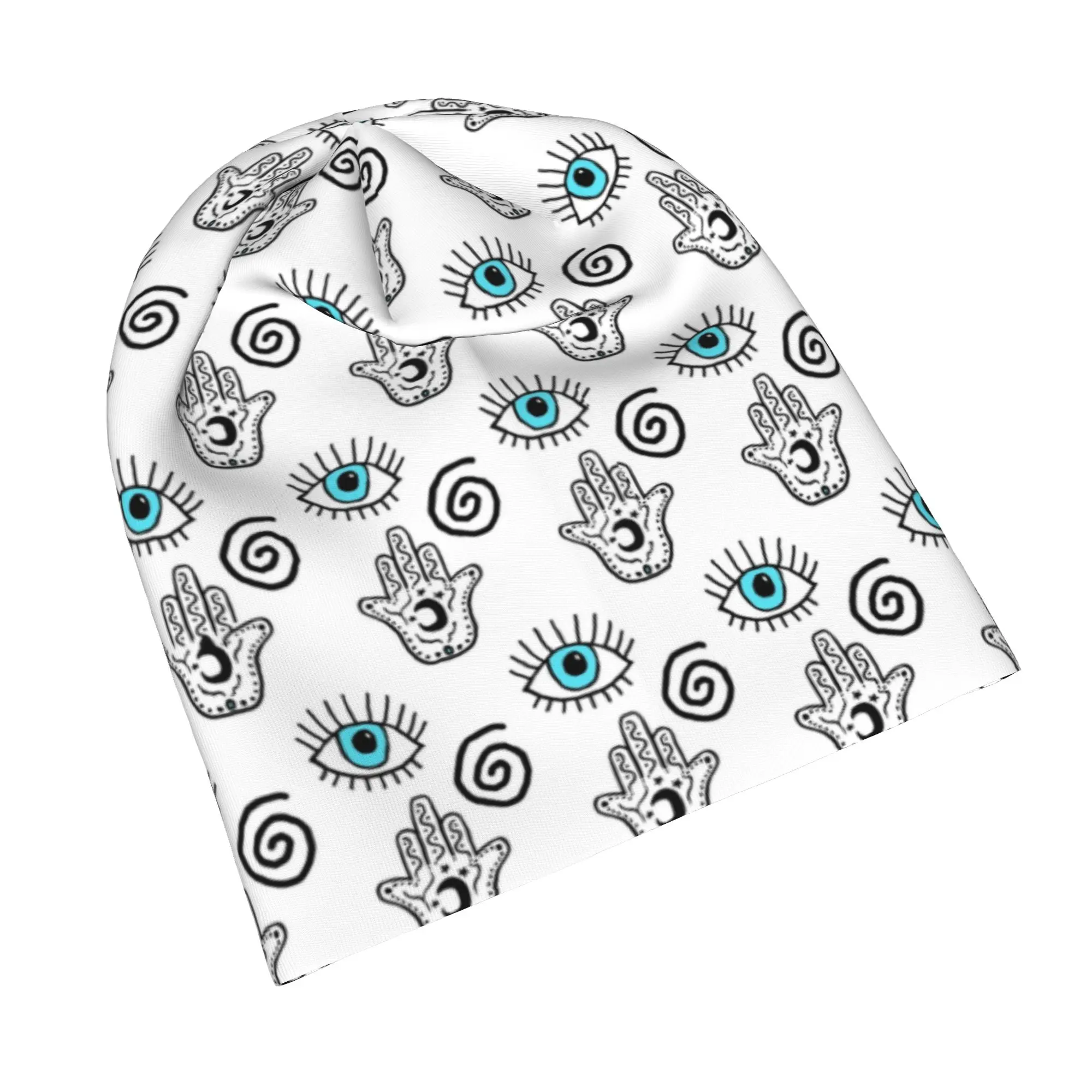 Evil Eye Hamsa Symbol of Protection Skullies Beanies Hat Hamsa Hand Bohemian Goth Unisex Ski Cap Warm Multifunction Bonnet Hats