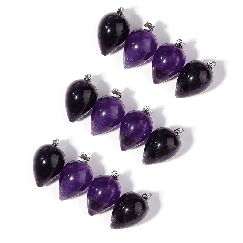 Water Drop Amethyst Stone Pendant with Melon Seed Buckle 26x16mm Accessories for Women Jewelry Making for Necklace DIY Bracelet