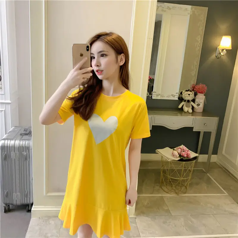 ขนาดบวกR Ufflesพิมพ์เกาหลีแขนสั้นเสื้อยืดชุดฤดูร้อนO-คอหลวมแฟชั่นMidiชุดลําลองวินเทจเสื้อผ้าผู้หญิง