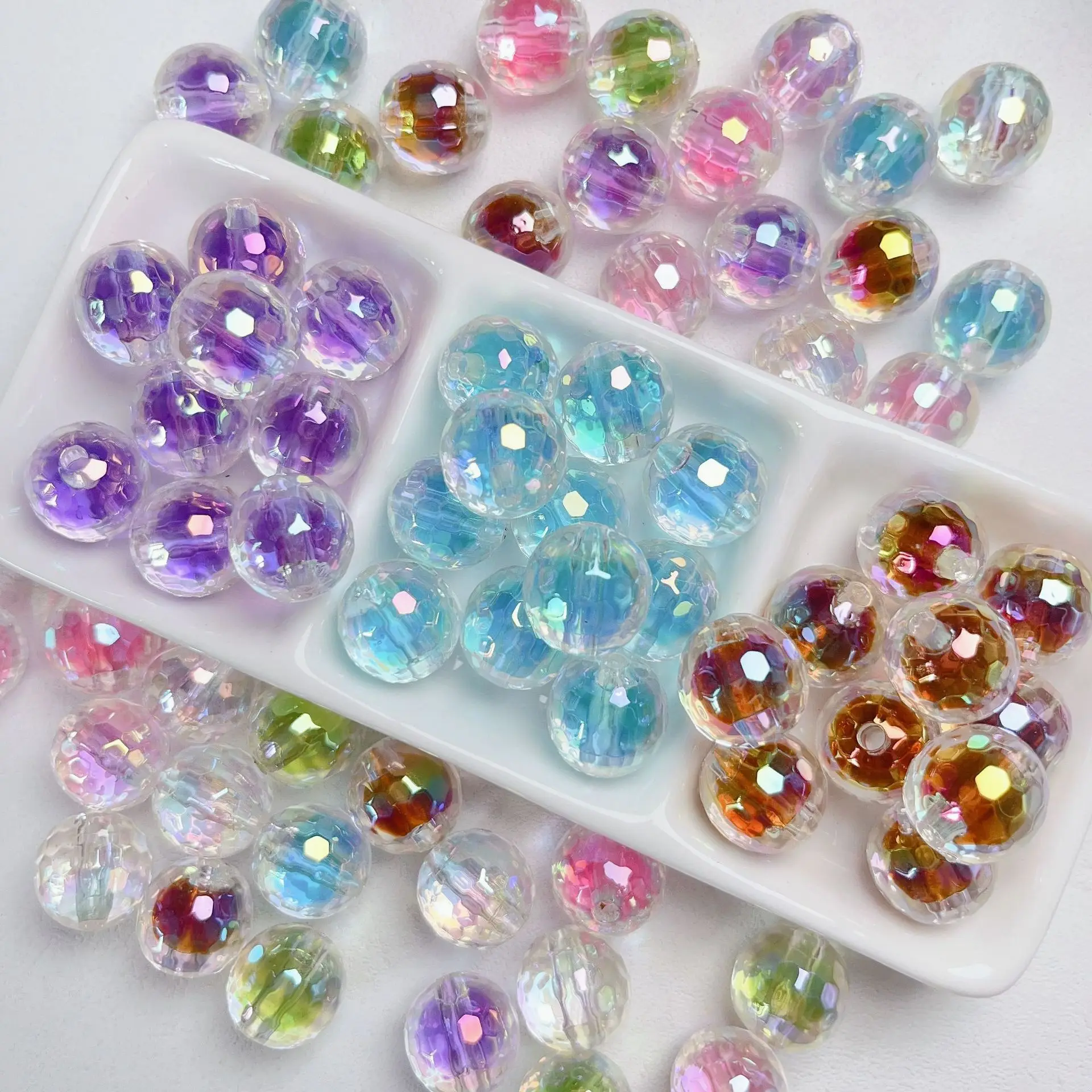 DIY Jewelry Findings 80pcs 16mm Facted Round AB Colorful Core Acrylic Gumball Beads Ornament Accessories Necklace Bracelet DIY