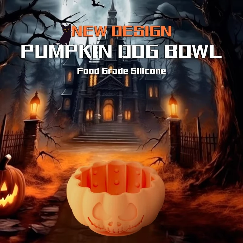 Halloween Pet Supplies New Pumpkin Silicone Dog Bowl Pot Integrated Dog Cat Slow Food Feeding Pet Bowl Feeder