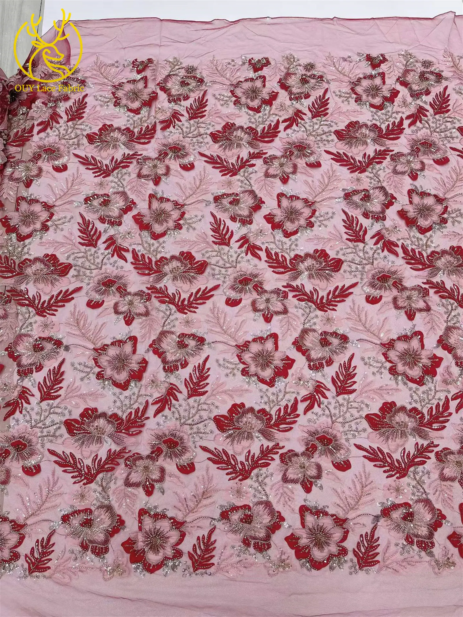 Afrikanischer bestickter Perlen-Spitzenstoff 2026 – Hochwertiger nigerianischer Pailletten-Tüll-Spitzenstoff für Brautkleider und Hochzeitskleider zum Nähen – Detail 16