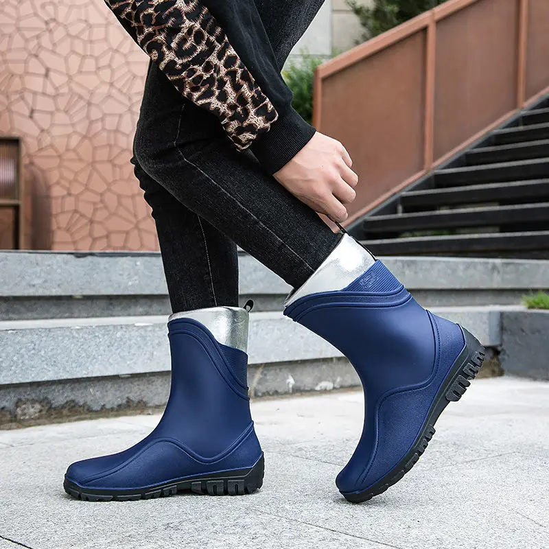 

Round Toe Chef Kitchen Half High Male Shoes Young Blue Cooking Mud Pvc Waterproof Garden Teenagers Plastic 2025 Men's Rain Boots