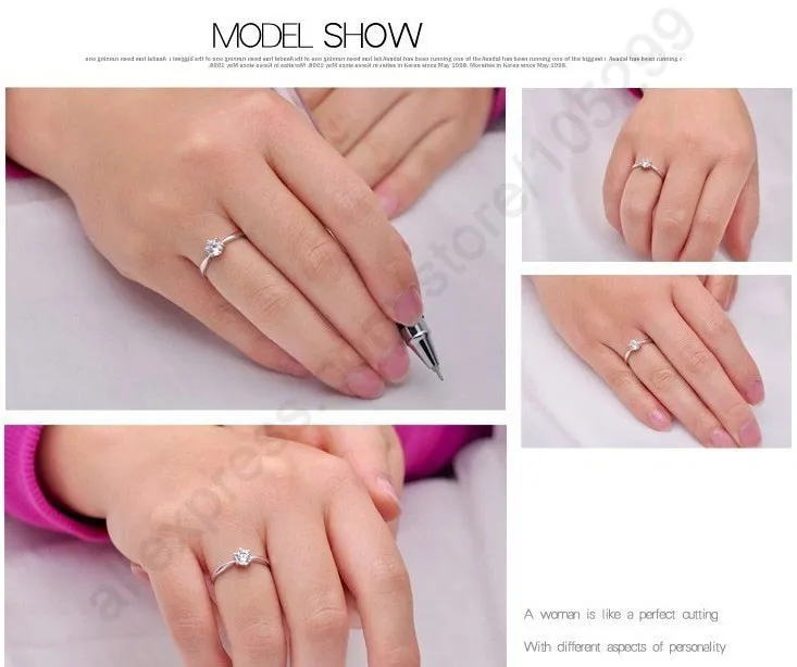 Hot One PC Classic Real Pure 925 Sterling Silver Jewelry Crystal Cubic Zirconia CZ 6 Claws Women Finger Rings Nice Gift