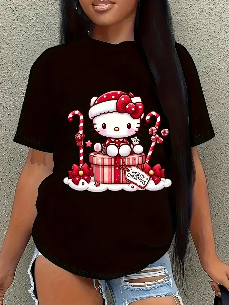 

Sanrio for Hello Kitty Christmas Pattern Women's T-Shirt Casual Short-Sleeve T-Shirt with Holiday T-Shirt Design