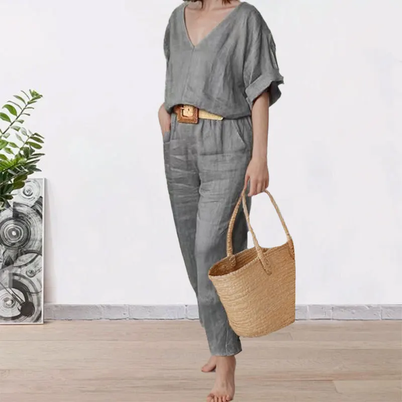 2024 summer new women\'s suit elegant temperament V-neck loose tracksuit