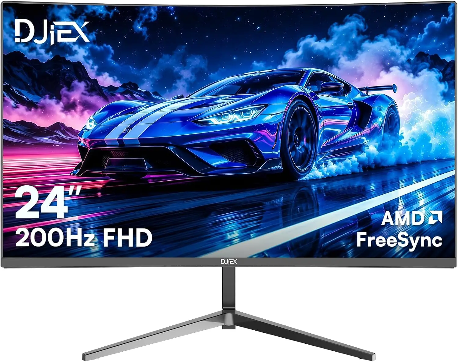 24 Inch Curved 200hz Gaming Monitor, FHD 1080p Computer Monitor with 3000R, 4000:1 Contrast, 1ms Response Time, 98% sRGB, AMD