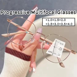 Gafas de lectura multifocales para hombre y mujer, lentes de lectura progresivas para presbicia, redondas, ultraligeras, HD, para ordenador, 2024