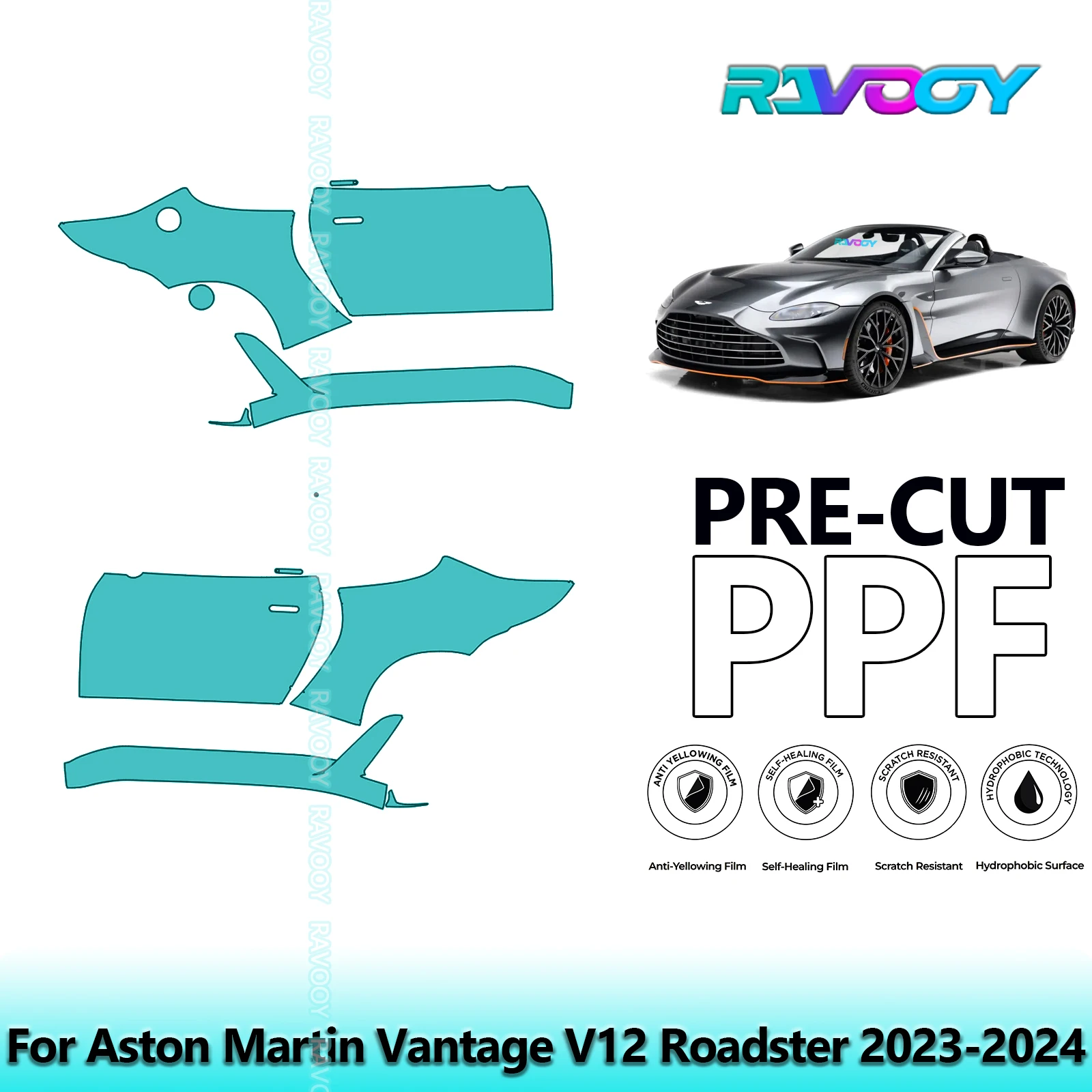 

For Aston Martin Vantage V12 Roadster 2023-2024 8.5mil Pre-Cut PPF Door & A/B Pillar Kit TPU Paint Protection Film Set