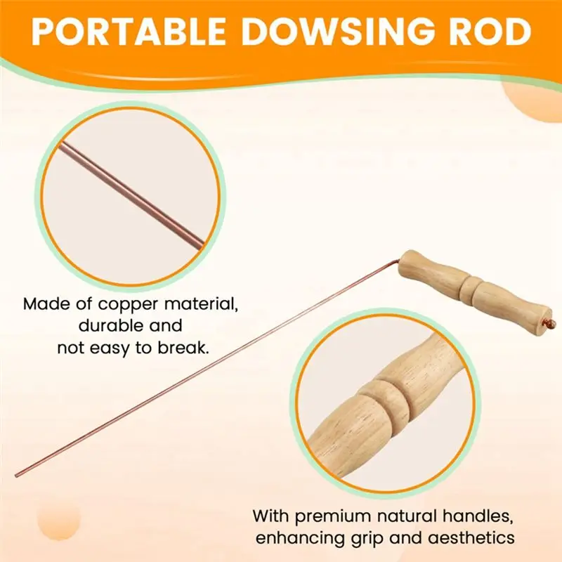 ABGE-Copper Dowsing Rods Kit For Divination Tool - 2PCS Natural Wooden Handles Divining Rods