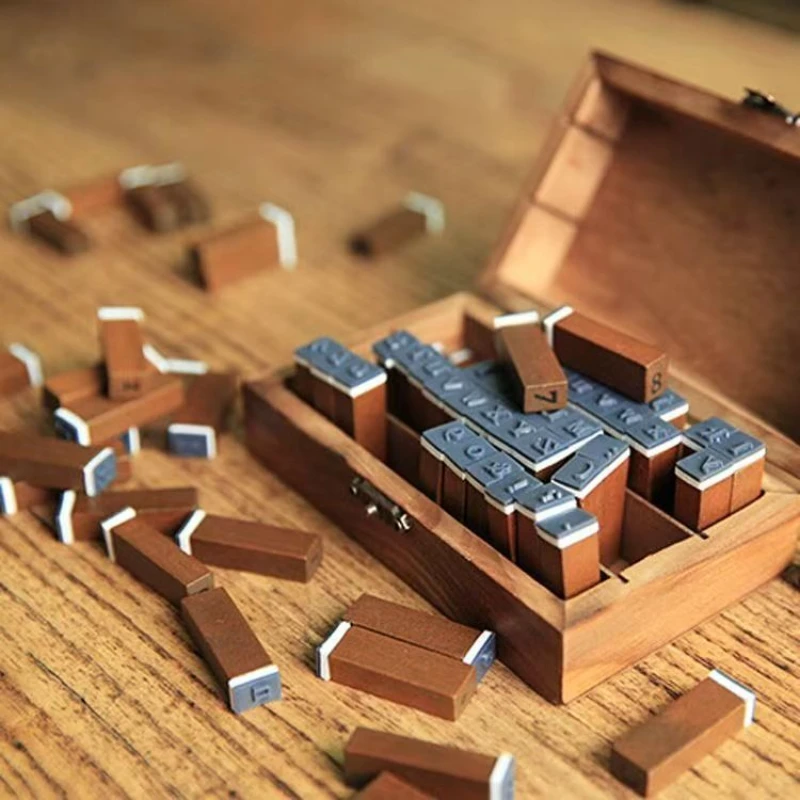 1Pcs DIY Number and Alphabet Letter Wood Stamps Set with Wooden Box Alphabet Stamps for Card Making Painting Teaching