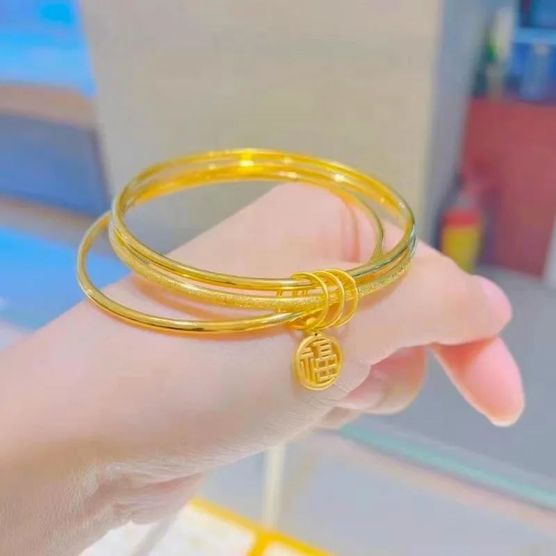 

High quality AU750 gold three lives three generations women's simple temperament 24K gold three circle bracelet does not fade