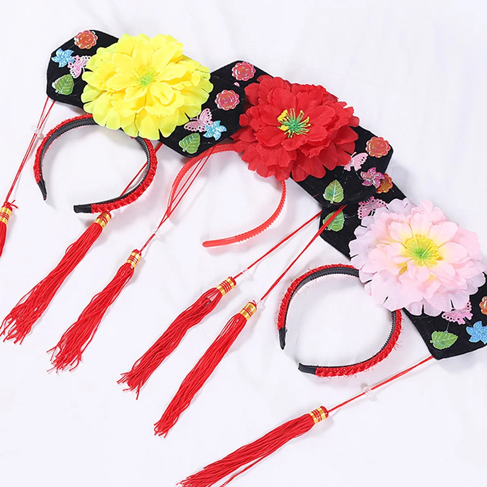 

2Pcs Palace Style Headband Bright Color Chinese Style Hairband Wedding Party Tassel Decorative Headdress Unique Chic Gift