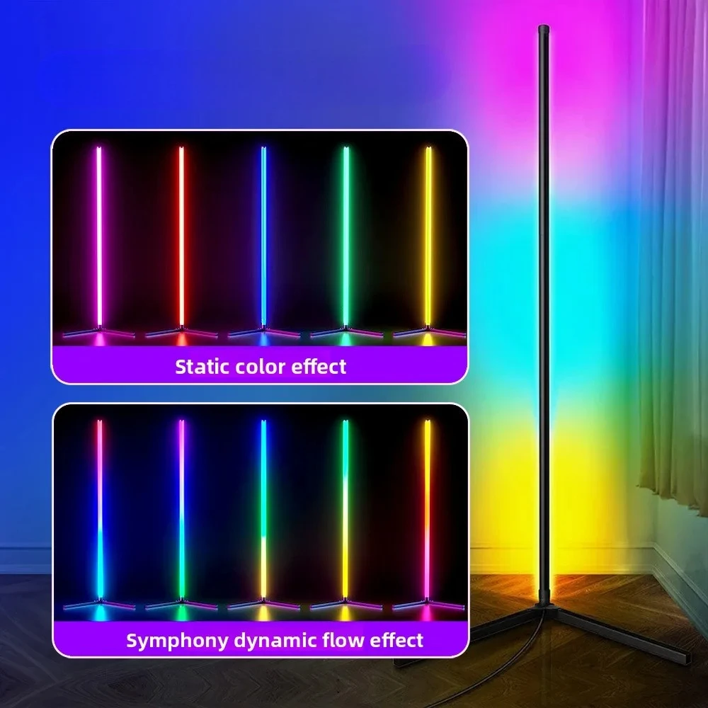 2026 1.4m Floor Standing Ambient Light RGBIC Corner LightS Three Segment Splicing Bluetooth LED Desk Lamp Pickup Light