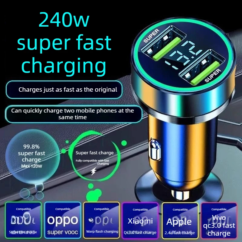 

120W Mini Car Charger Fast Charging Dual Port PD QC3.0 Type-C Quick Charger for Android/iOS Adapter 12-24V