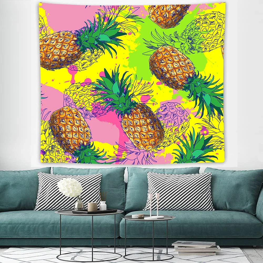 Yellow Pineapple Tapestry Tropical Fruit Wall Hanging Blanket Color Psychedelic Style Tapestries Home Bedroom Living Room Decor