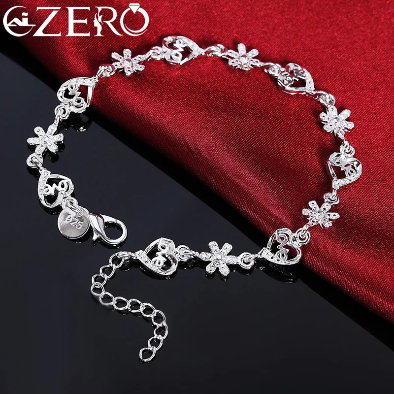 

Hot fine 925 sterling silver Bracelet Fashion crystal romantic heart flower chain for woman wedding accessories designer jewelry