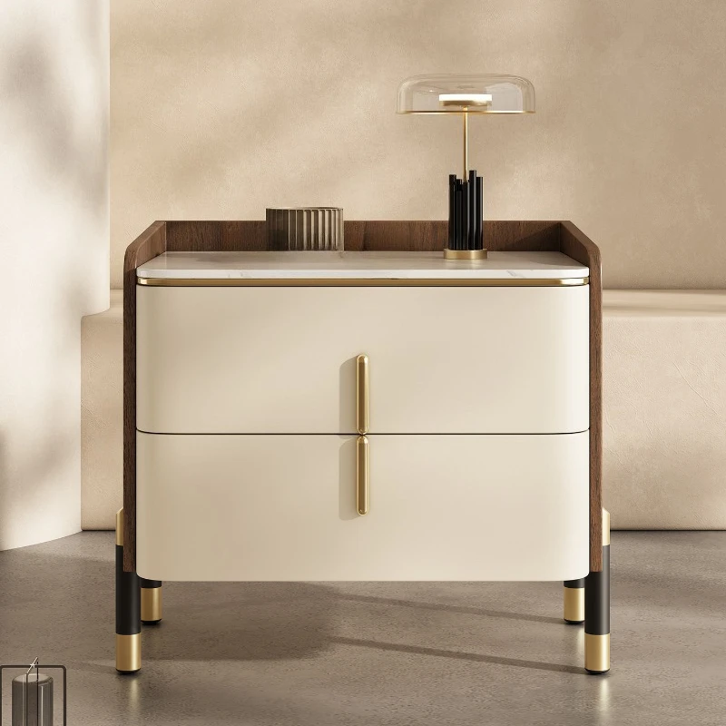 Minimalist modern bedroom bedside table light luxury solid wood medium antique style bedside storage cabinet