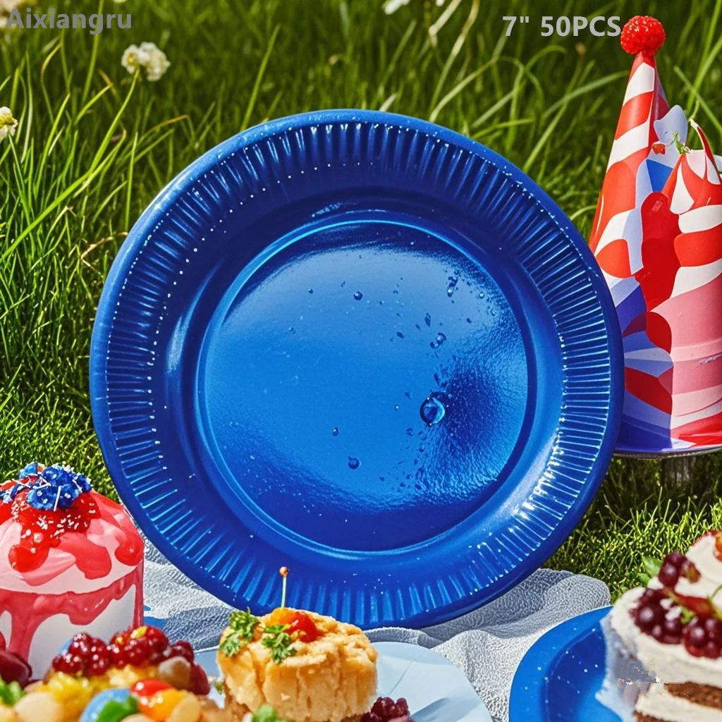 

50pcs 7" Birthday Party Paper Plate, Cake Plate, Wedding Disposable Party Cutlery, Picnic Container For Food, Hot Gold Bowl，New