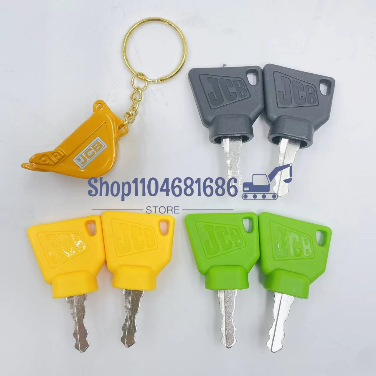 2Pcs Black JCB 3CX Parts Digger Plant Keys Equipment Ignition Stainless Steel Key For Switch Starter with Bucket Keychain