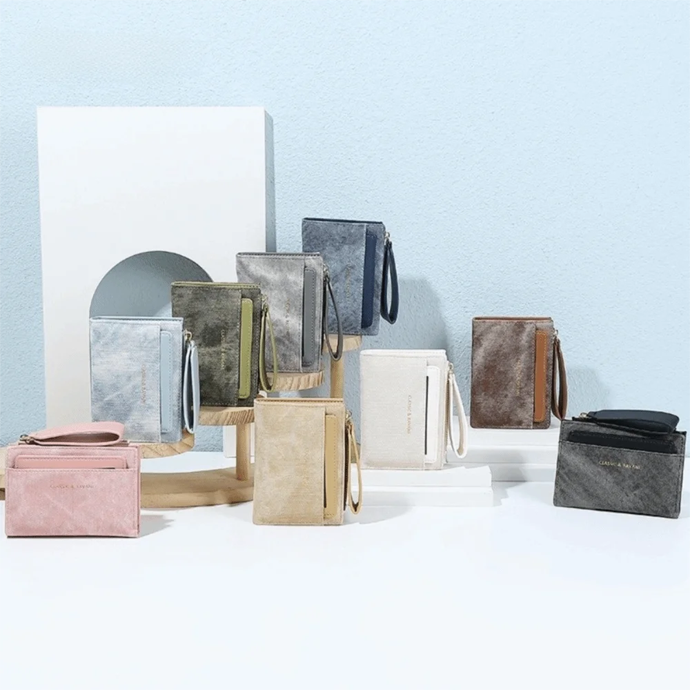 

Versatile Solid Color Folding Wallet Snap Button Multiple Card Women Short Wallet Korean Style Classic PU Card Bag Daily
