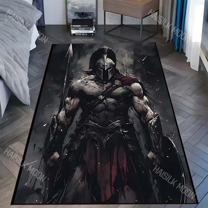1PC Spartan warrior dark armor spear shield Carpet for Living Room Bedroom Sofa Home Decor Rus Non-slip Floor Mat Luxury Gift