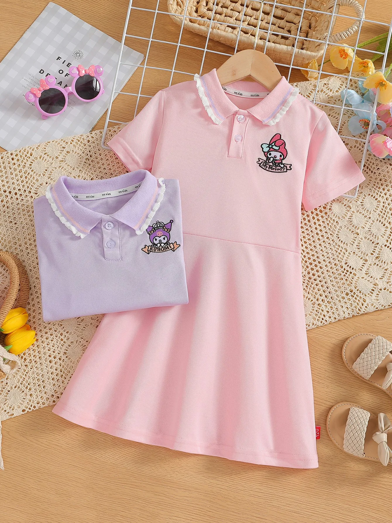 2024 Summer Children Clothing Baby Girls Sanrio Kuromi MyMelody Short Sleeve Polo Princess Dress Junior Kids Birthday Vestidos