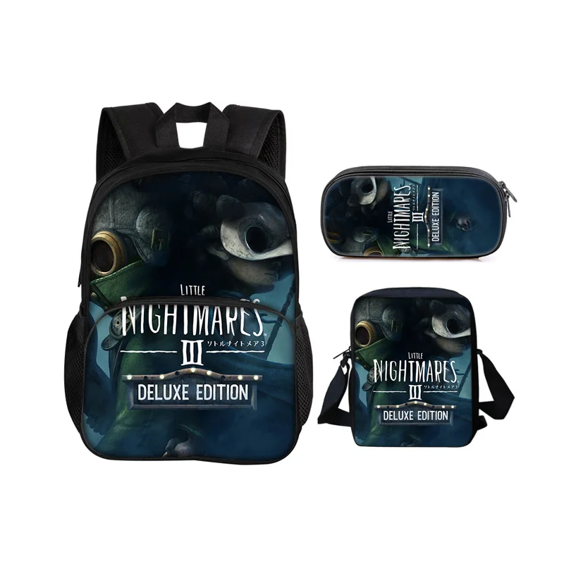 Little Nightmares Round Front Bag Backpack Pen Bag Shoulder Bag 3Pcs Set Cartoon Print Male and Female Students School New Style