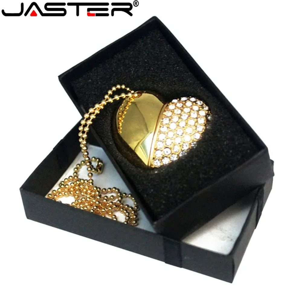 

JASTER Metal Crystal USB Flash Drive 128GB Colorful Hearth Wedding Gift Memory Stick 64GB Pretty Pen Drive with Paper Box 32GB