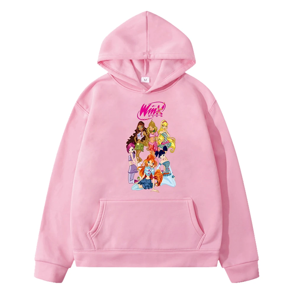 Winx Club print Kawaii hoodies Fleece Sweatshirt Cartoon Pullover boy jacket Autumn anime hoodie y2k sudadera kids clothes girls