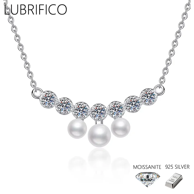 

Ожерелье в форме дуги с муассанитом цвета D, 3 мм, стерлинговое серебро 925 пробы, лабораторные бриллиантовые кисточки, жемчужный кулон, женские подарки, свадебные ювелирные украшения