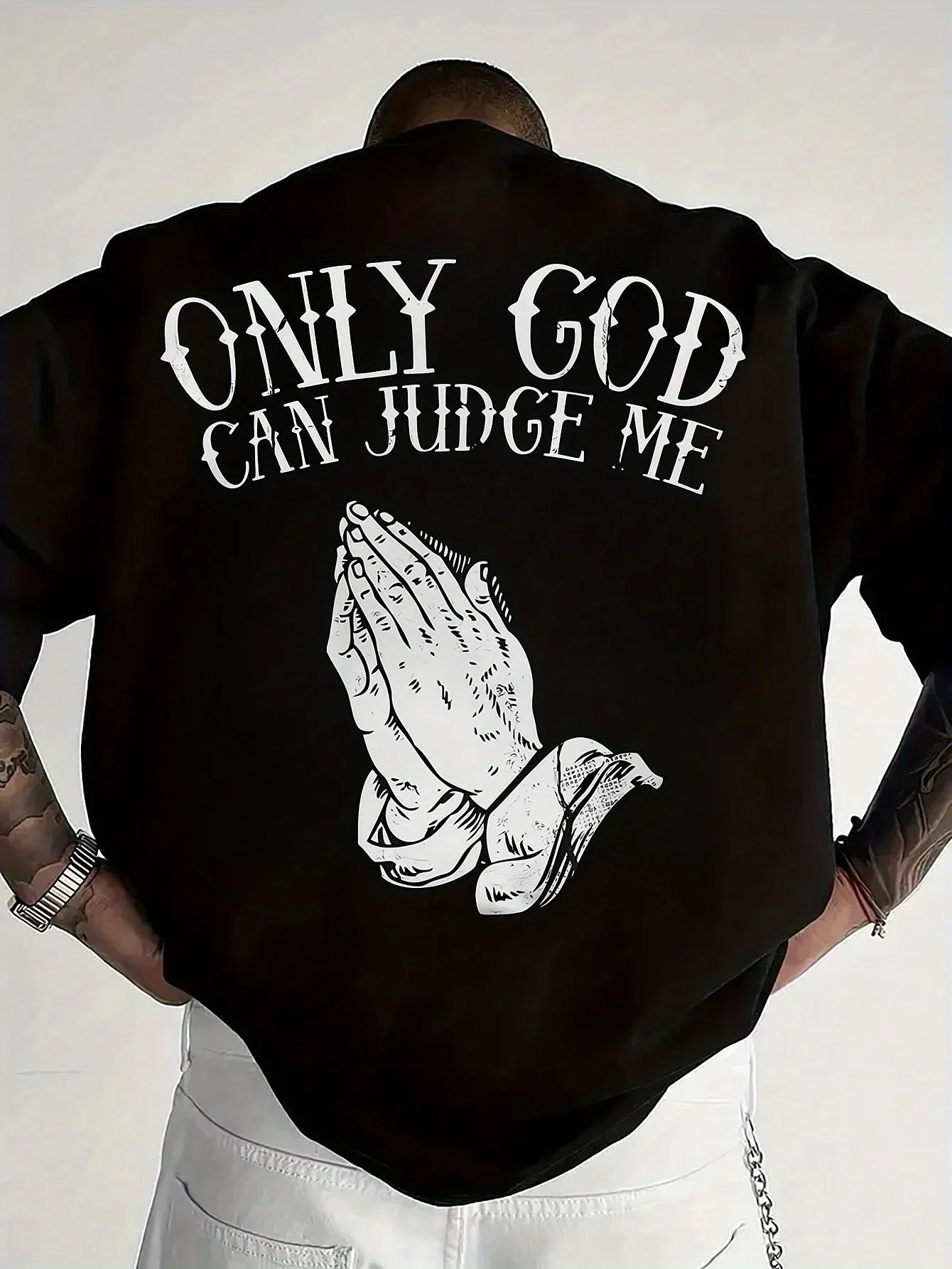 Men's summer 100 cotton fashionable casual sports loose only GOD CAN JUDGE ME printed round neck short sleeved T-shirt s-5xl