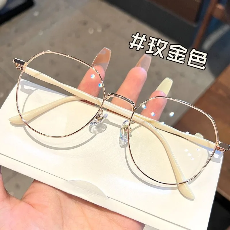 Schwarzer Rahmen Persönlichkeit Polygonaler Metall-Trendiger Großrahmen-Brillenrahmen Ohne Make-up Anti-Blaulicht Großrahmen-Brille