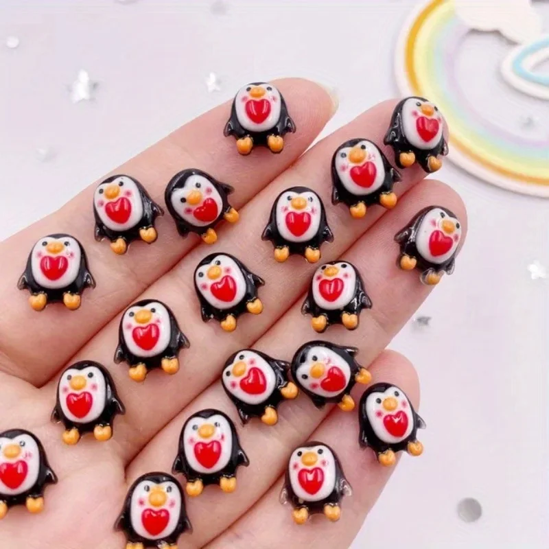40pcs Resin Mini Kawaii LOVE Penguin Art Nails Flatback Stone Applique DIY Wedding Scrapbook Decor Jewelry Accessories Crafts