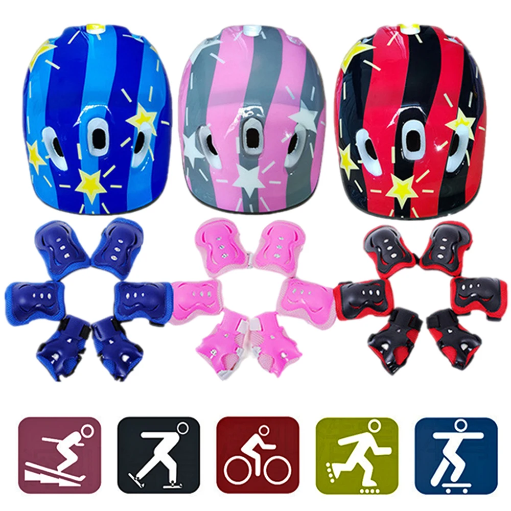 Kids Adjustable Helmet Protective Gear Set Sports Knee Elbow Wrist Pads for Children Boys Girls Bike Skateboard Scooter Roller