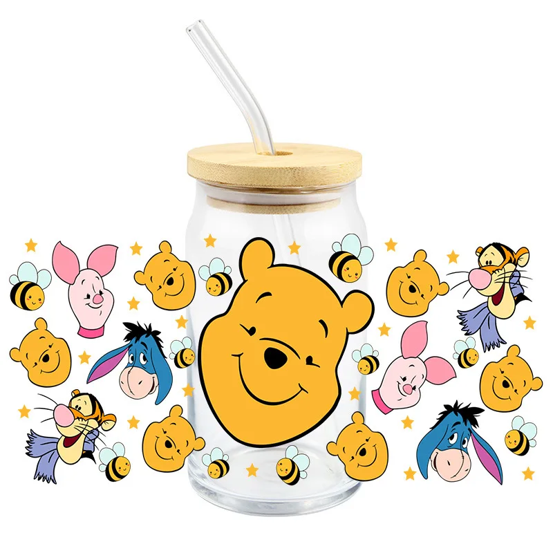 Pooh Bear UV DTF Transfer Crystal Clear Sticker Waterproof Non-marking Cute Cartoon Decorative Sticker for Thermal Cups and Mugs