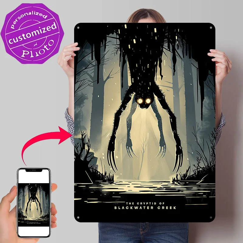 The Cryptid of Blackwater Creek Horror Art 3D Texture Metal Poster Customized Wall Art Tin Sign Gift for Mancave Room Decor Home