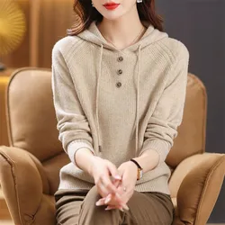 New Hooded Women Sweater Crop Tops Casual Spring Autumn Knitwear Woman Clothing Ladies Pullovers Outside Wear Traf Mujer