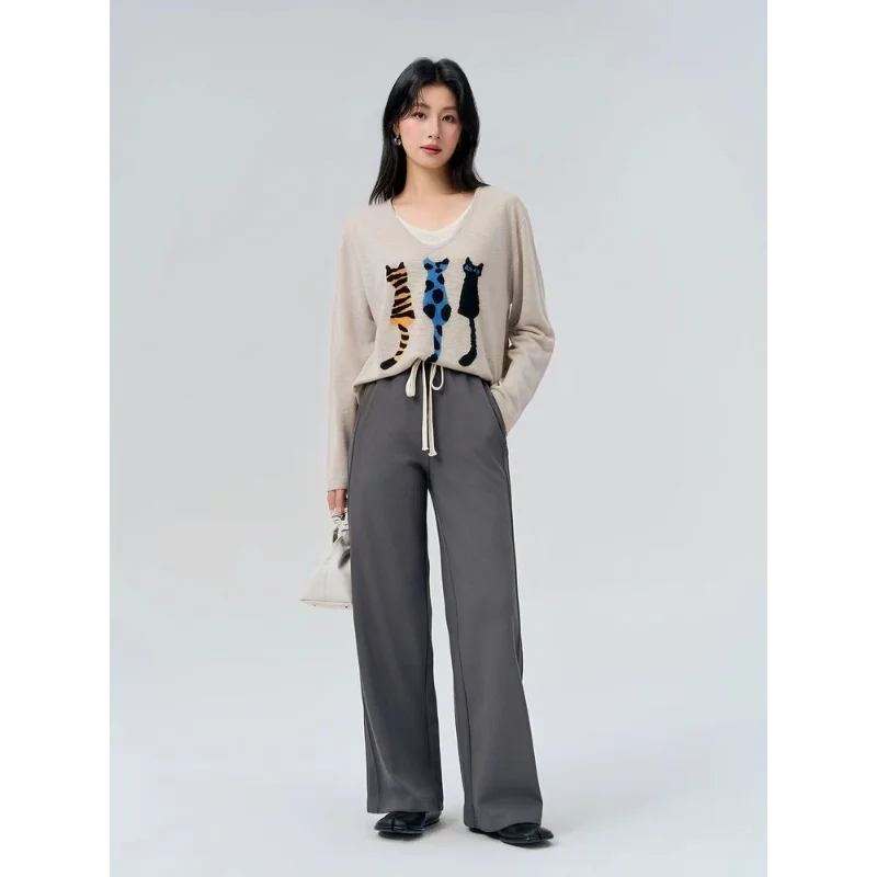 

Fake Two-piece Long-sleeved Knitted Autumn and Winter Contrasting Color Tops 2025 New Loose Versatile Bottoming Shirt