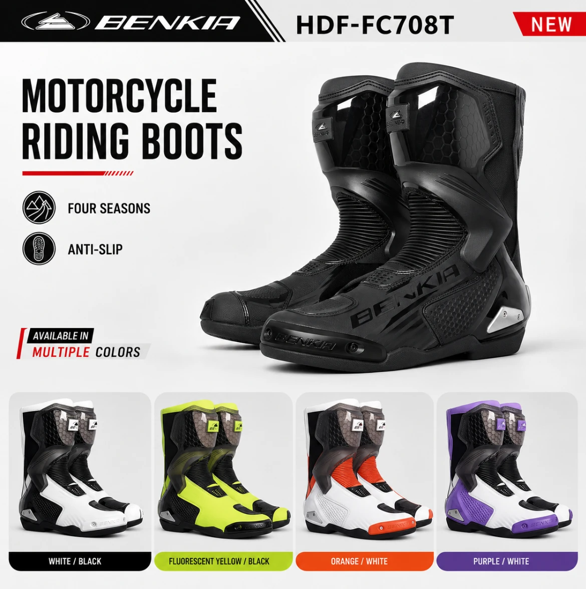 BENKIA  Men's Mid Top Motorcycle Boots, Four Seasons Universal Motorcycle Boots Anti Slip Rider Casual Outdoor Sports Shoes