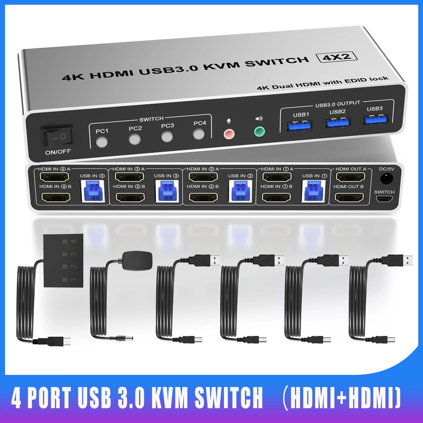 Imagem -01 - Monitor Duplo Kvm Switch Portas Usb 3.0 Hdmi 4k @ 60hz Kvm Switch Monitores Suporta Edid4 em Out monitor duplo kvm switch portas usb 30 hdmi 4k 60hz kvm switch monitores suporta edid4 em out 01